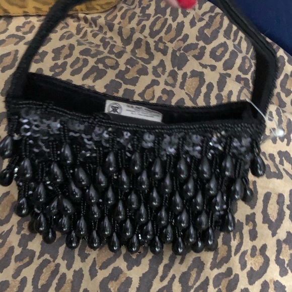 LA REGALE Black Formal tear drop Beaded Sequin mini bag Clutch NWT - Picture 2 of 13